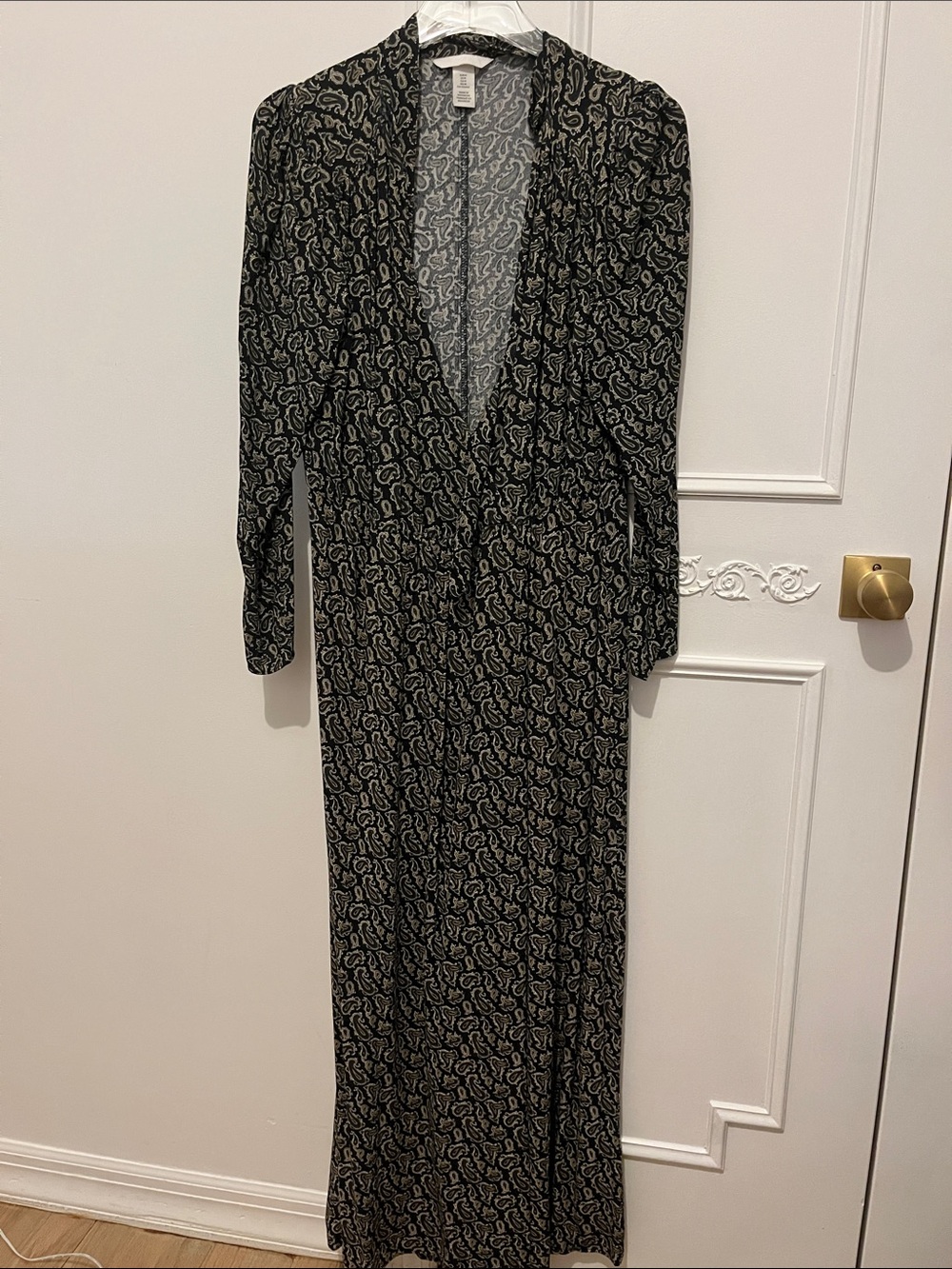 H&M Black and Cream Paisley Wrap Maxi Dress